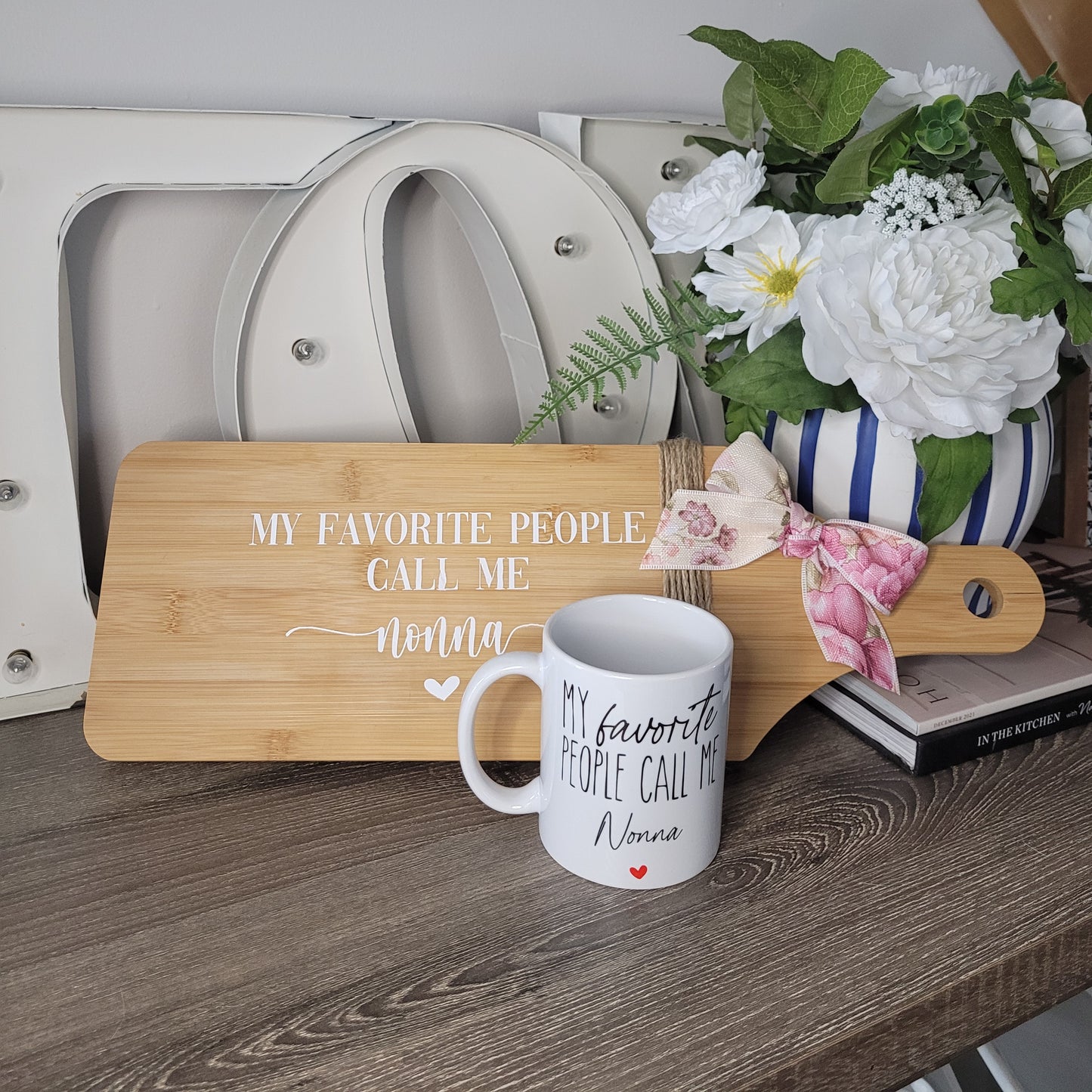 Bamboo Decorative Cutting Board / Mug Duo Set- Nonna