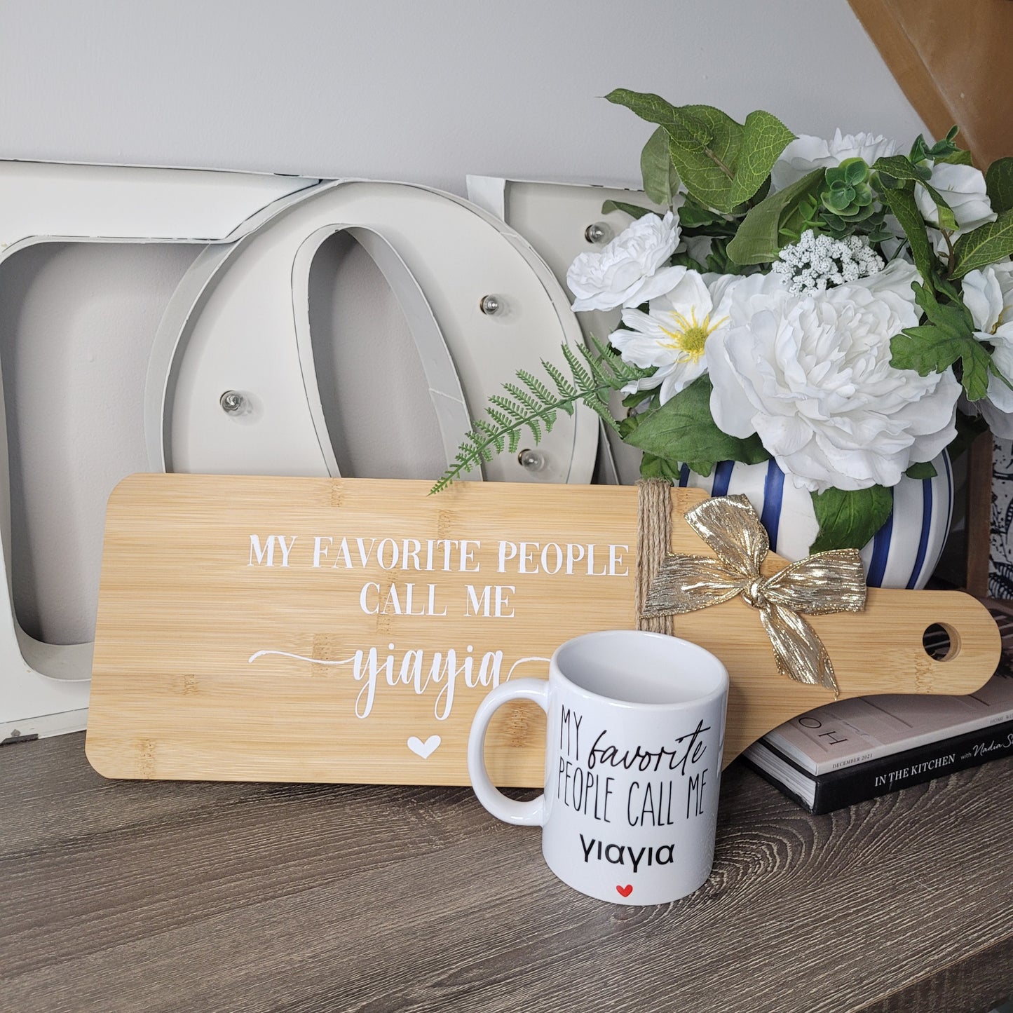 Bamboo Decorative Cutting Board/ Mug Duo Set- Yiayia